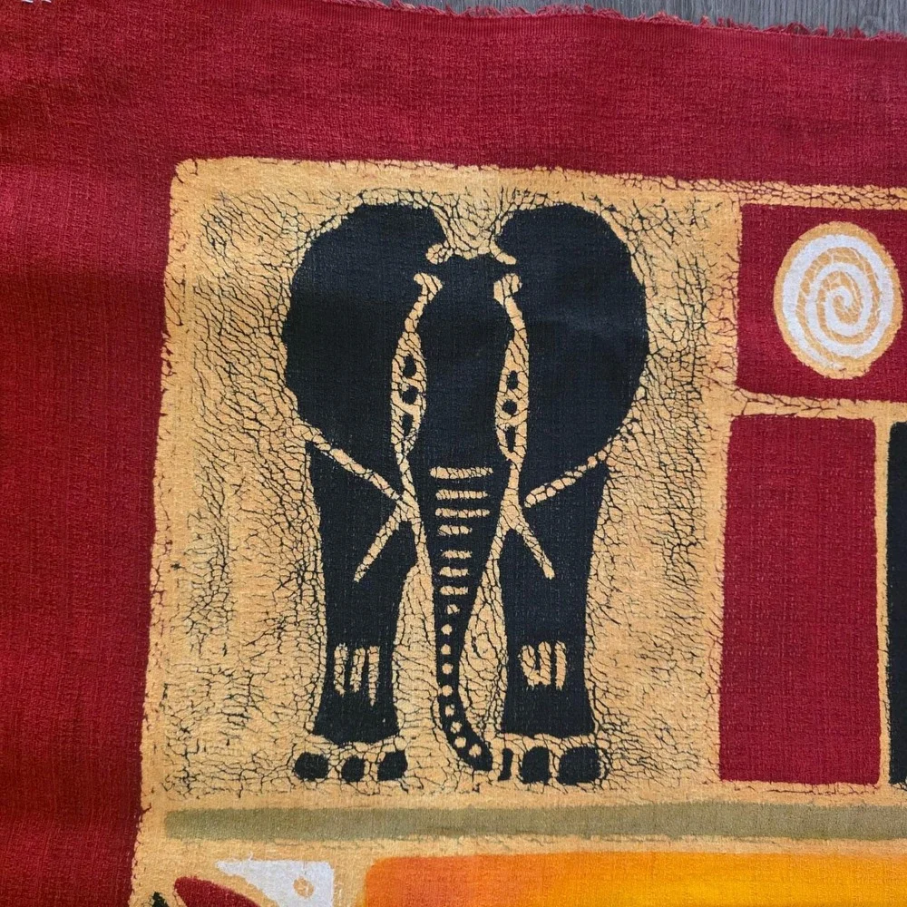 Hand Painted African Wall Hanging or Textile Safari Zebra Elephant Sunrise 36x60